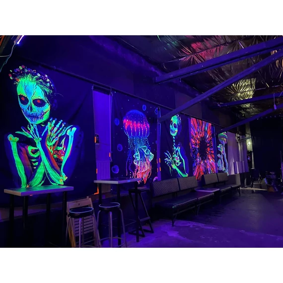 dekoráció bérlés, neon dekor, uv dekor, világító dekoráció, uv reaktív dekoráció, party dekráció, goa psy trance dekoráció